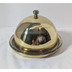 VGT Gold Colored Domed Butter/Cheese Dish w/ Glass Insert